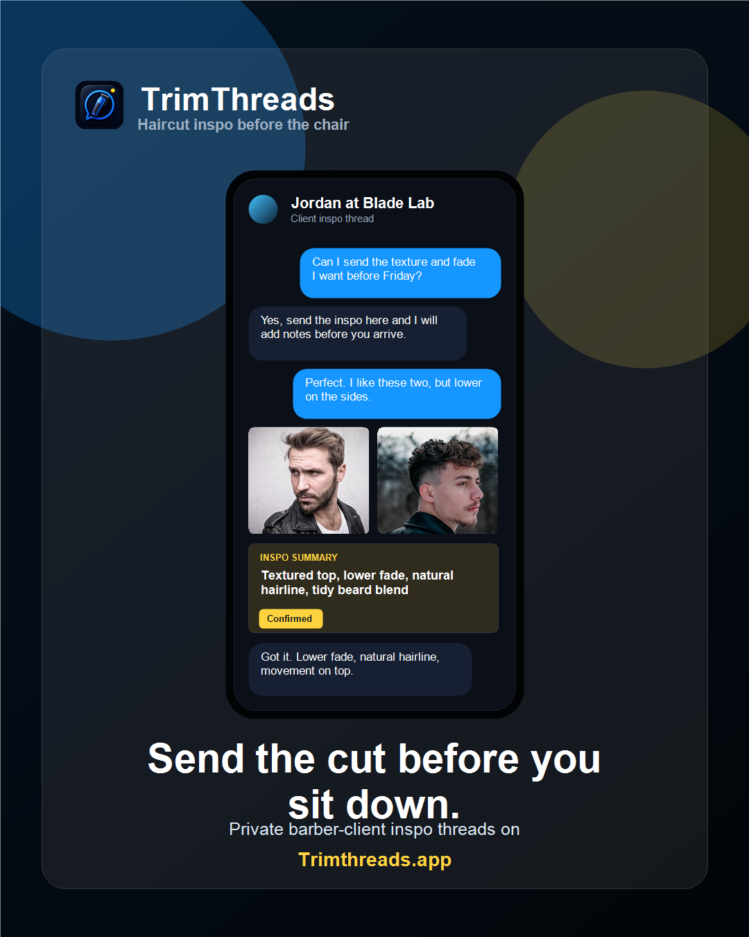 TrimThreads adult haircut chat mockup